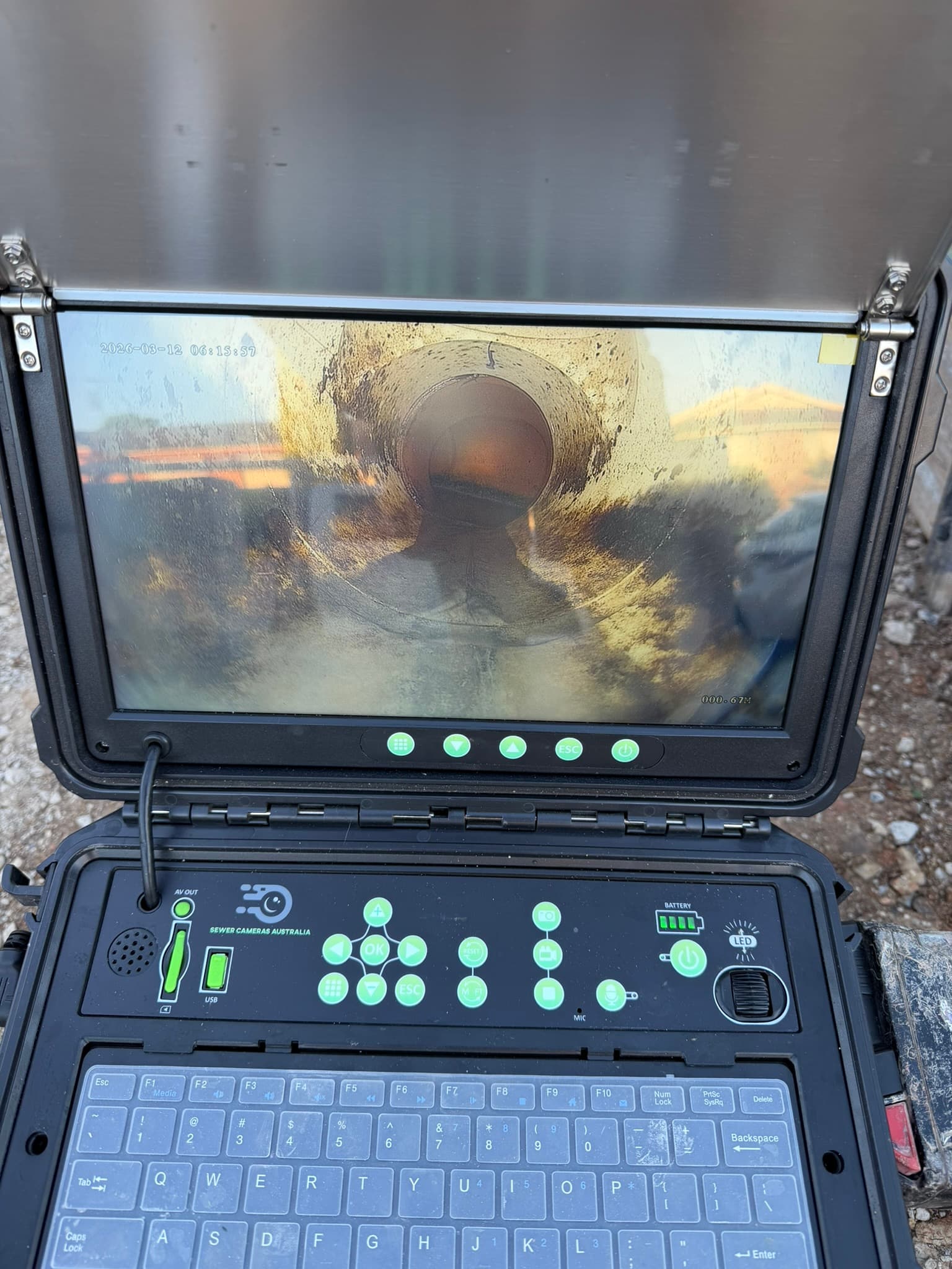 Drain inspection equipment used on a plumbing job